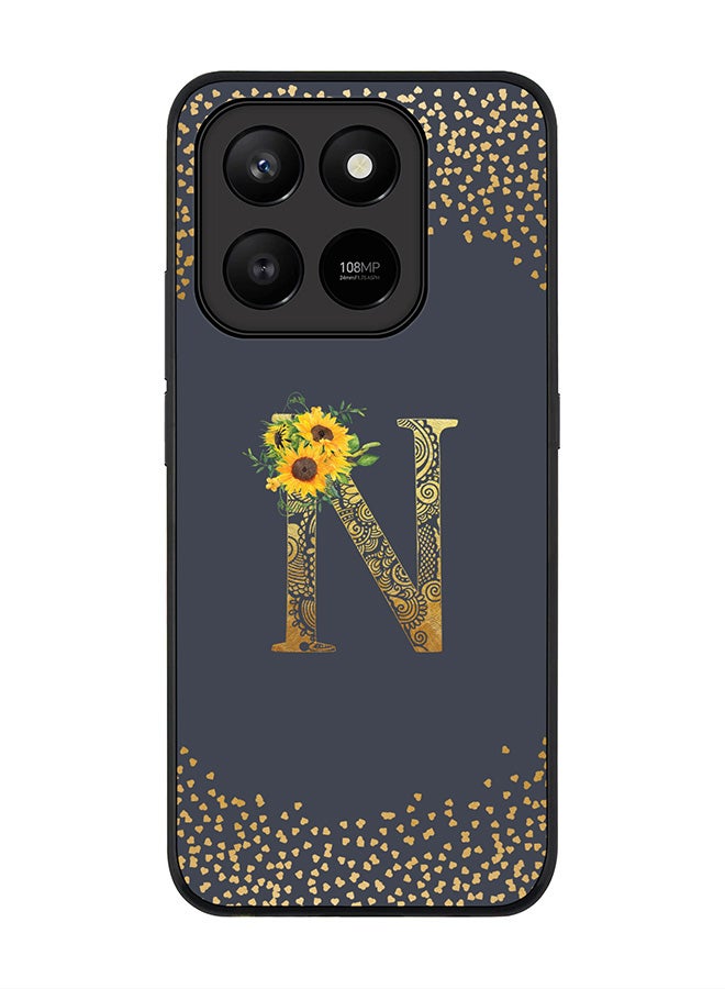 For Honor X7d 4G / X7d 5G / 400 Smart Case,Slim fit Camera Protection, Shockproof Thin Phone cover  - Custom Floral Monogram - N  (Grey )